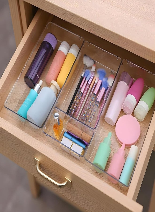 HaiFafafaing 12 Pcs Clear Plastic Drawer Organizer, 12"x 6"x2", 9"x6"x2", 6"x3"x2", Kitchen Bathroom Fridge Utensil Vanity Drawer Organizers Tray Makeup Storage Organizer Drawers Trays for Organization Office - Image 4